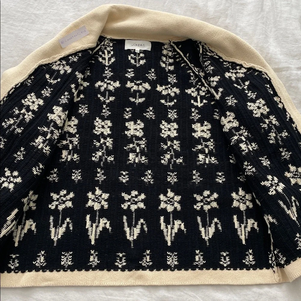 The Great. Garden Lodge Cardigan Sweater in Black and Cream Floral. Size 1. - Picture 4 of 9